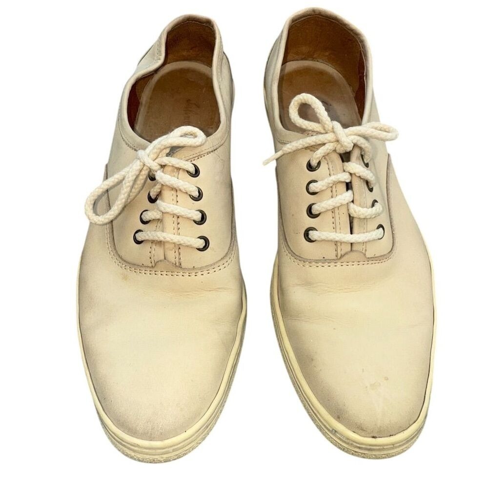 Salvatore Ferragamo women's Beige Leather Sneakers Size 8 AAA Casual Lace‎ Up